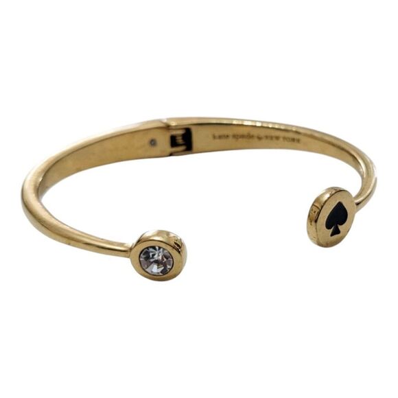 Kate Spade Bracelet Spot The Spade‎ Hinge Cuff Black Logo Gold Tone - Picture 4 of 4
